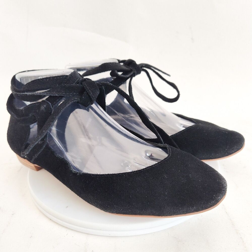 Gianni‎ Bini Ballet Flats 7.5 Pointy Toe Tie Up Ankle Wrap Flats Black Suede